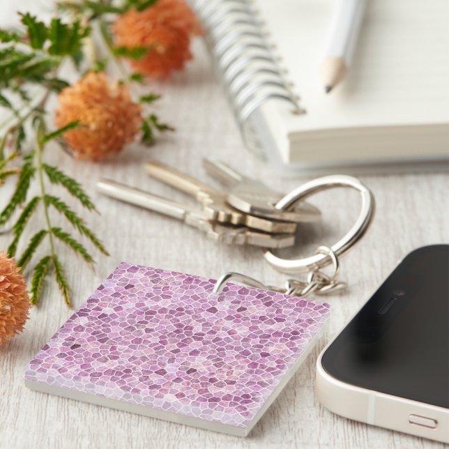 Pale Pink Cobbled Patchwork Terrazo Pattern Keychain (Front Right)