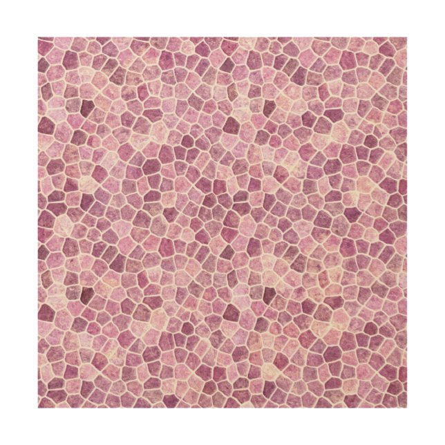 Pale Pink Cobbled Patchwork Terrazo Pattern Wood Wall Art (Front)