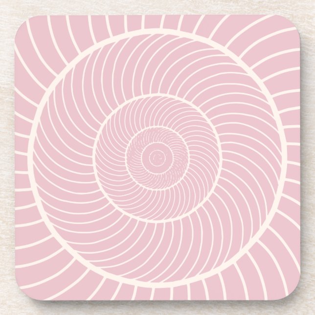 Pale pink cream spiral snail fibonacci sequence beverage coaster (Front)