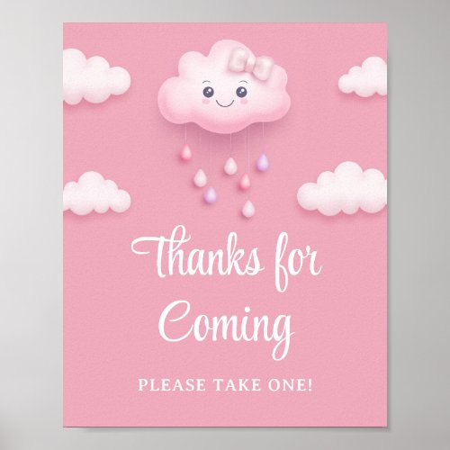 Pale pink cute white cloud 9 thanks for coming poster