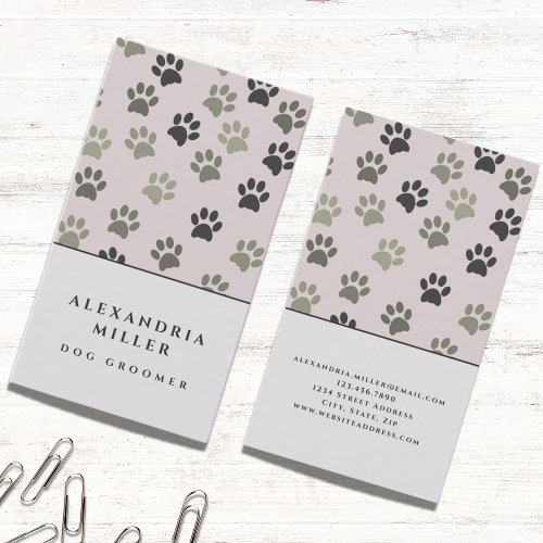 Pale Pink Dog Paw Prints  Dog Grooming Business Card