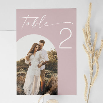 Pale Pink Elegant Minimalist Arch Photo Wedding Table Number by RemioniArt at Zazzle