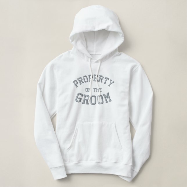 Pale Pink Embroidery Property of the Groom Embroidered Hoodie (Design Front)