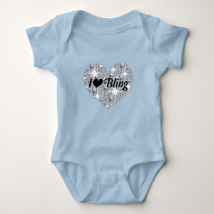 Pale pink Faux diamond heart 'I Love Bling' design Baby Bodysuit