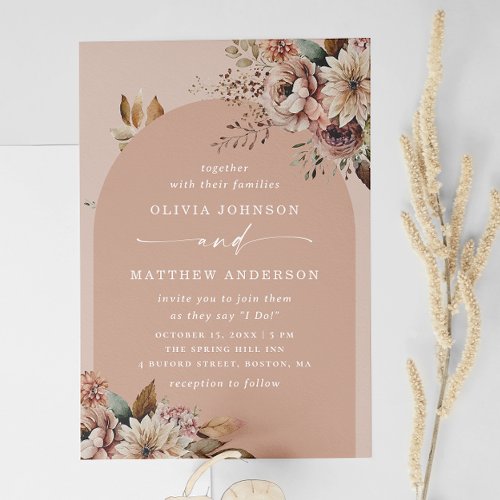 Pale pink floral arch wedding QR code details Invitation