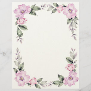 Pale Pink Floral Border Stationery Paper