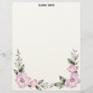 Pale Pink Floral Bottom Border Stationery Paper