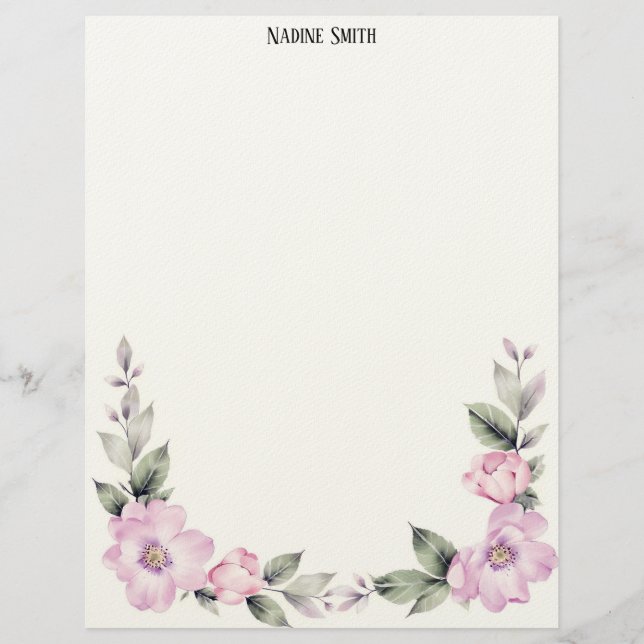 Pale Pink Floral Bottom Border Stationery Paper (Front)