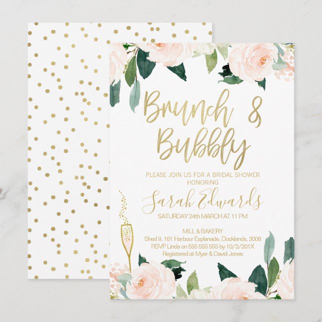 Pale Pink Floral Brunch Bridal Shower Invitation (Front/Back)