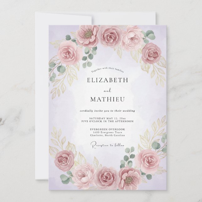 Pale Pink Floral Flourish Wedding Invitation (Front)