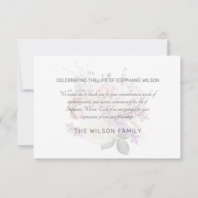 Pale Pink Floral Funeral Bereavement Thank You Card (Back)