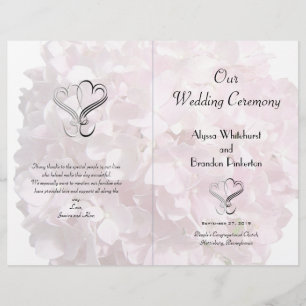 Pale Pink Floral Hearts Folded Wedding Program