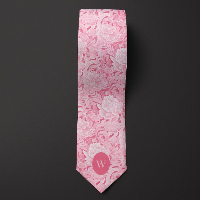 Pale Pink Floral Monogram Neck Tie (Creator Uploaded)