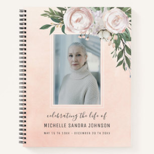 Pale Pink Floral Photo Woman Memorial Guest Book