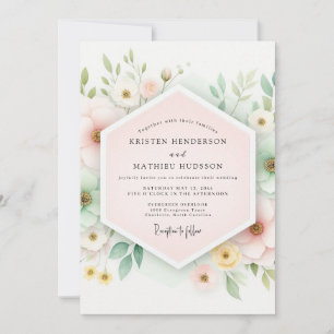 Pale Pink Floral Whimsy Wedding Invitation