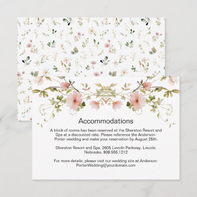 Pale Pink Floral Wildflowers Wedding Enclosure Card (Front/Back)