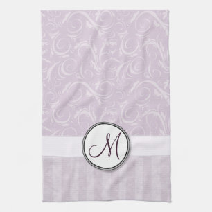 Pale Pink Floral Wisps & Stripes with Monogram Towel