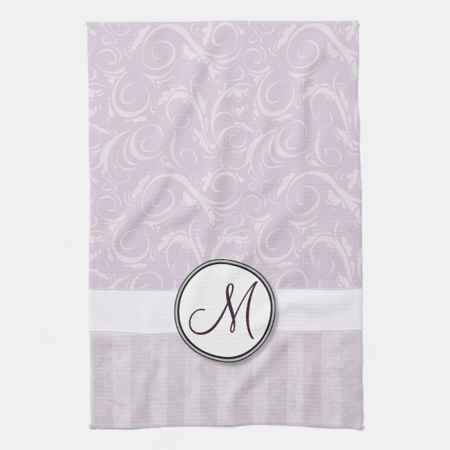 Pale Pink Floral Wisps & Stripes with Monogram Towel (Vertical)