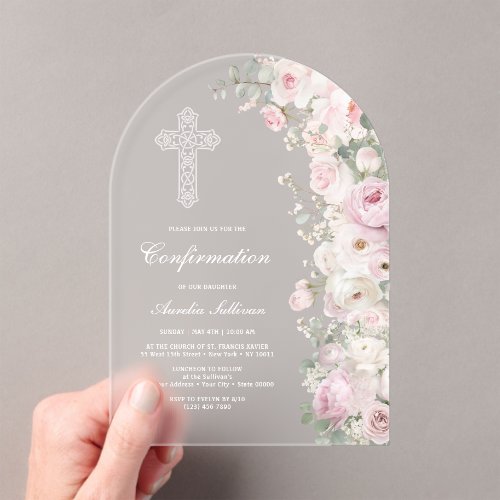 Pale Pink Flowers Arch Confirmation Frosted