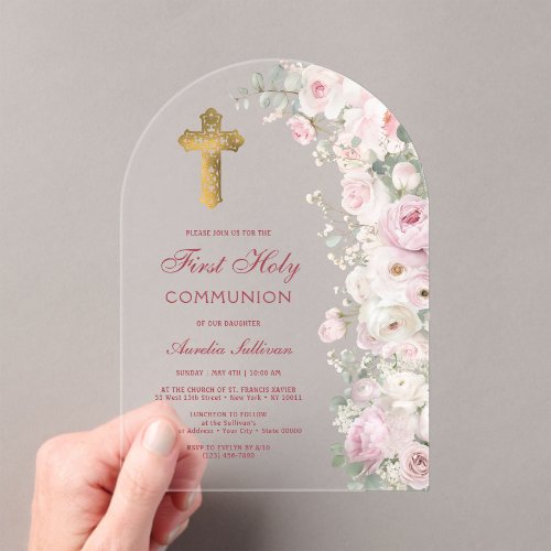 Pale Pink Flowers Arch First Communion Clear
