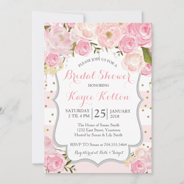 pale pink flowers Bridal Shower Invitation (Front)