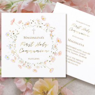 pale pink flowers First Holy Communion Invitation