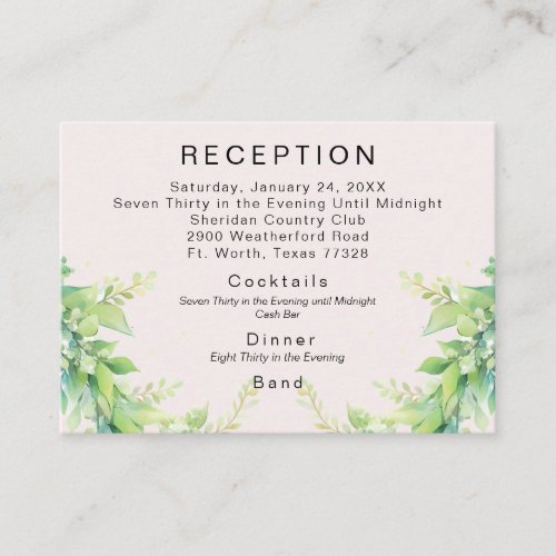 Pale Pink Foliage Cash Bar Wedding Reception Enclosure Card