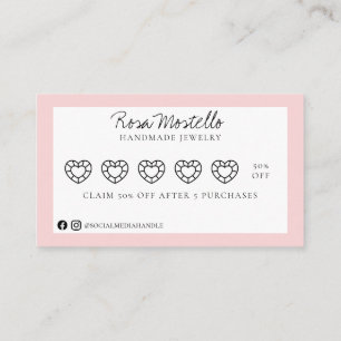 Pale Pink Gem Script Logo Handmade Jewelry Loyalty Business Card