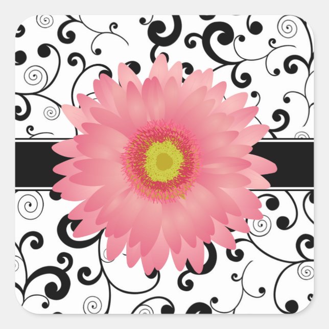 Pale Pink Gerbera Daisy Black Scroll Design Seal (Front)