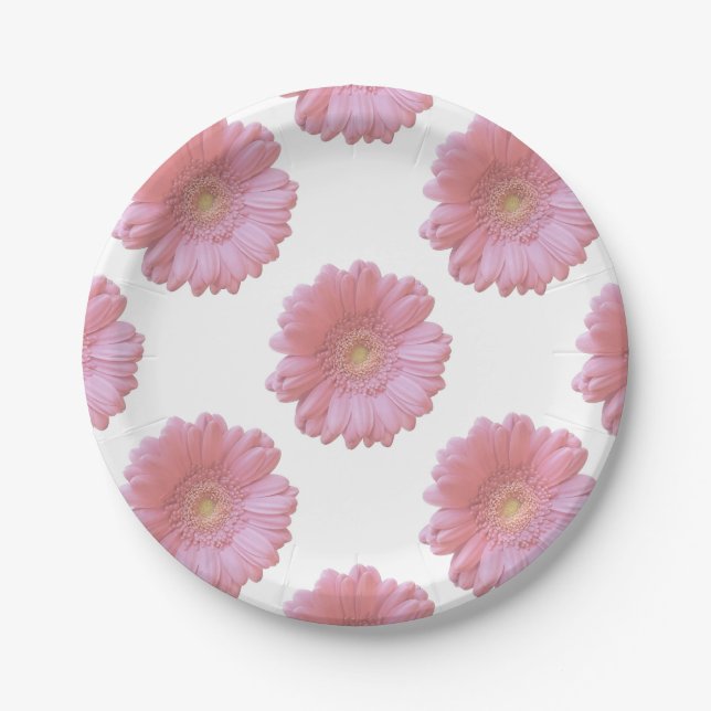 Pale pink gerbera daisy paper plates (Front)