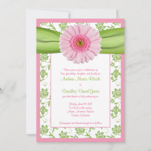Pale Pink Gerbera Green Floral Wedding Invitation