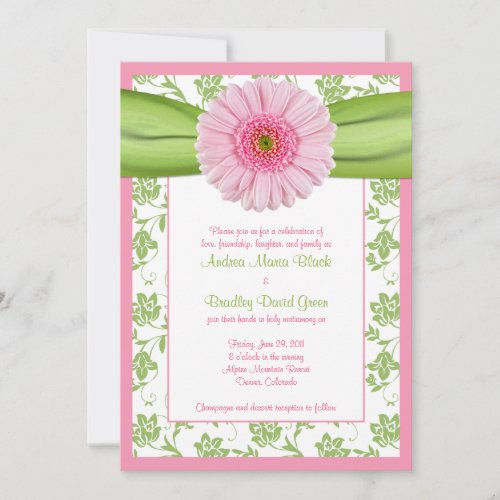 Pale Pink Gerbera Green Floral Wedding Invitation