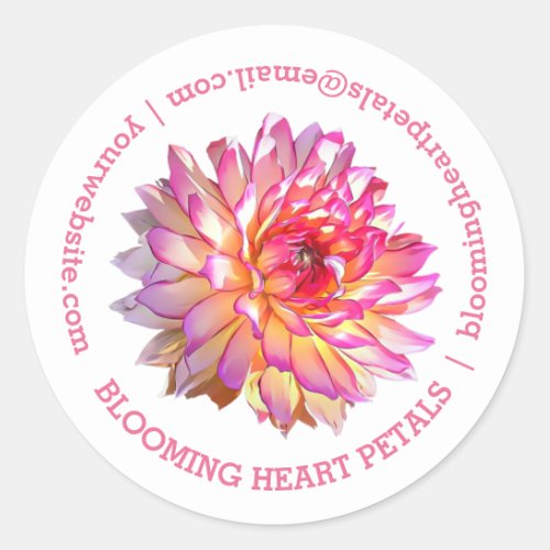 Pale Pink Giant Dahlia Business Contact Details Classic Round Sticker