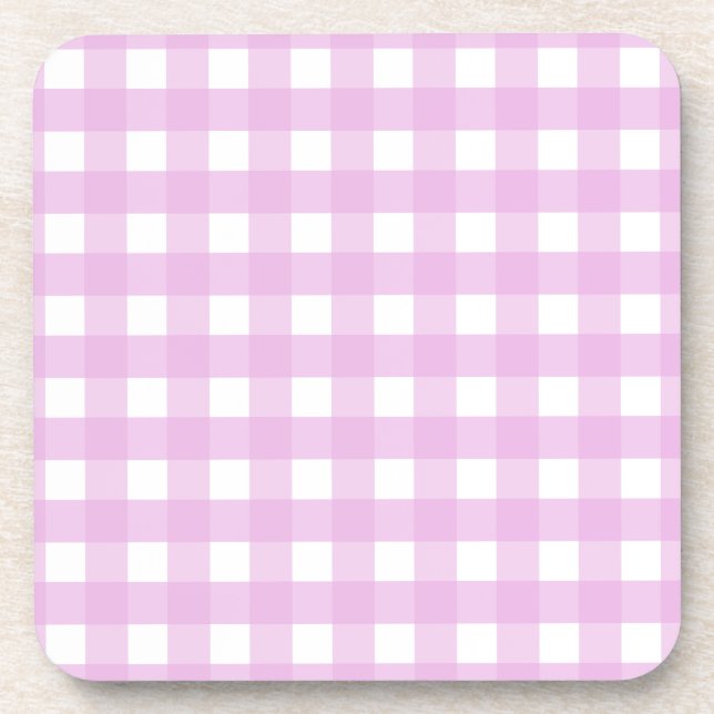 Pale pink gingham beverage coaster (Front)