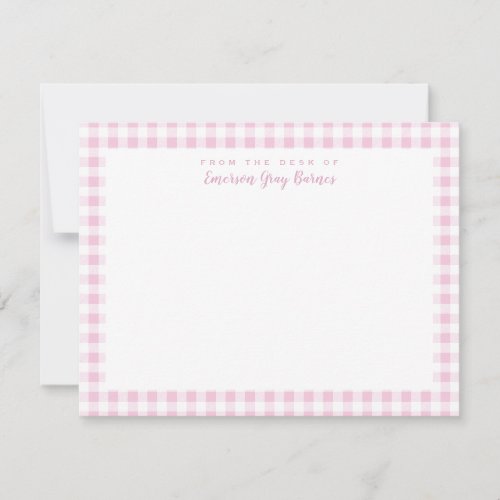 Pale Pink Gingham Check Personal Stationery Card