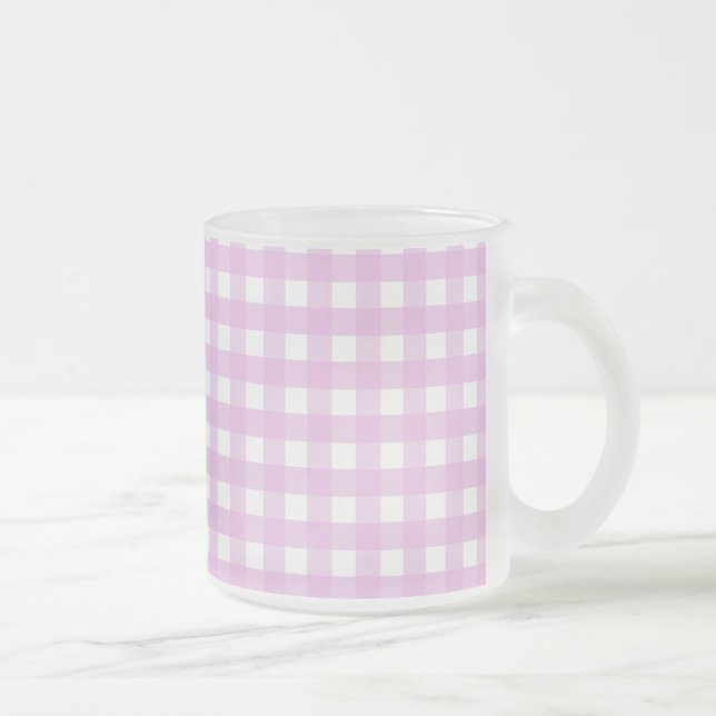 Pale pink gingham frosted glass coffee mug (Right)