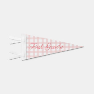 Pale Pink Gingham Grade First Day of School Flag