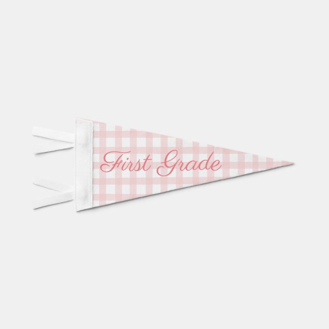 Pale Pink Gingham Grade First Day of School Flag (Front)