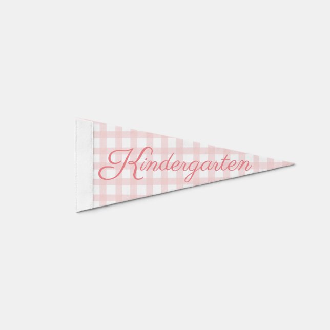 Pale Pink Gingham Kindergarten First Day Flag (Front)
