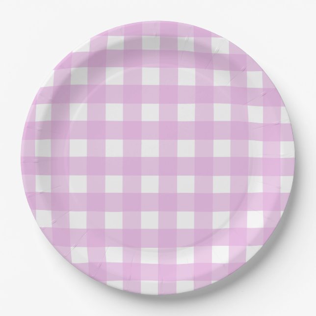 Pale pink gingham paper plates (Front)