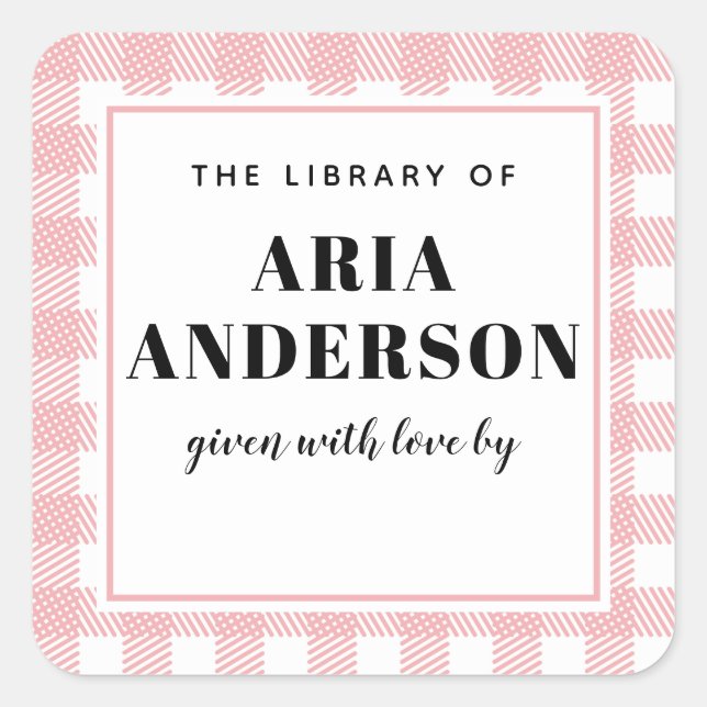 Pale Pink Gingham Plaid Baby Boy Book Plate (Front)