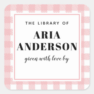 Pale Pink Gingham Plaid Baby Boy Book Plate