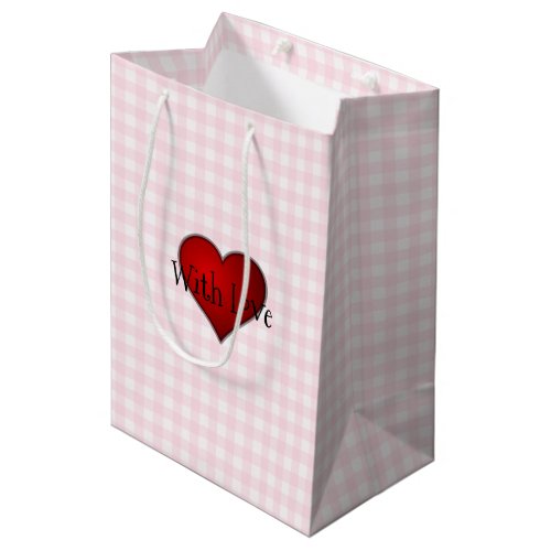 Pale Pink Gingham Red heart With Love Medium Gift Bag