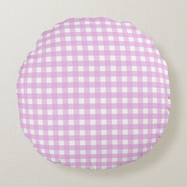 Pale pink gingham round pillow (Front)