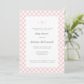 Pale Pink Gingham Traditional Baby Shower Invitation (Standing Front)