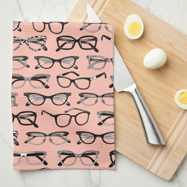 Pale Pink Glasses, Eyeglasses, Eyewear Kitchen Towel (Quarter Fold)