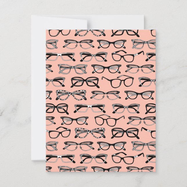 Pale Pink Glasses, Eyeglasses, Eyewear Note Card (Front)