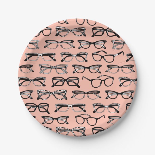 Pale Pink Glasses, Eyeglasses, Eyewear Paper Plates (Front)