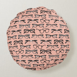 Pale Pink Glasses, Eyeglasses, Eyewear Round Pillow