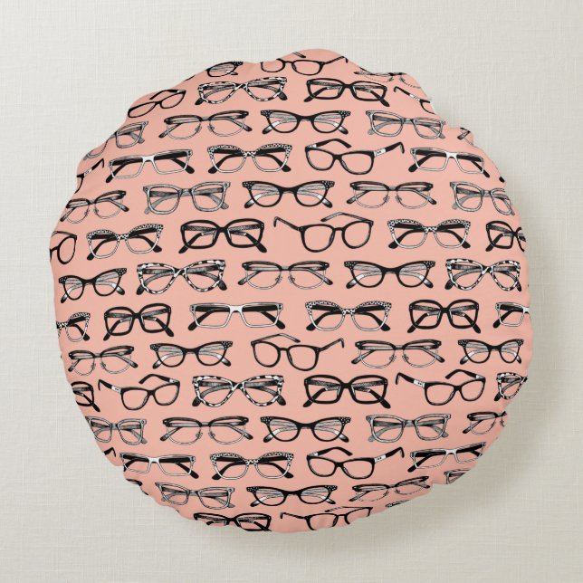 Pale Pink Glasses, Eyeglasses, Eyewear Round Pillow (Back)